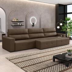 Sofá Retrátil 6 Lugares 404cm 3 Módulos Nero com USB Couro Cappuccino G52 - Gran Belo