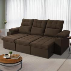 Sofá Retrátil Reclinável Verona USB + Porta Copo 2,30m Suede Velut Mar