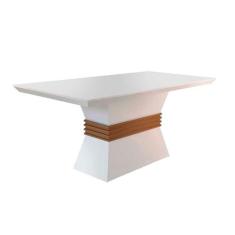 Mesa de Sala Jantar Ágata + Tampo Madeirado Reto 120x80cm Off White/Im