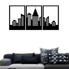 Quadro Decorativo Vazado Cidade MDF 3mm Preto