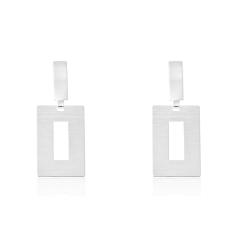 Brinco Com Fio Retangular Folheado Em Ródio Branco
