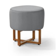 Pufes Banqueta Redonda Para Sala Decoração Interior Pes Ferro Cobre Tecido Cinza