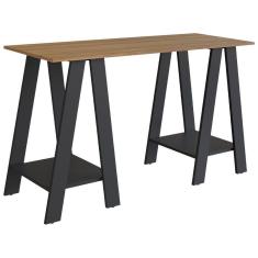 Escrivaninha Mesa Escritorio Cavalete 2 Prateleiras Mell Preto B61 NOVAM