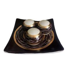 Centro De Mesa Prato 3 Esferas Em Cerâmica Premium - Black Gold - Retr