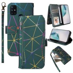 Furiet Capa carteira compatível com OnePlus Nord N10 5G com alça de pulso, 9+ compartimentos para cartões com zíper, capa de telefone flip de couro PU para One Plus N 10 G5 1 Plus 10N 1plus One+ 1+