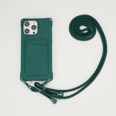 Capa de cordão para iPhone 15 14 12 13 11 Pro Max Mini XS X XR 8 7 Plus Suporte para slot de cartão à prova de choque, capa de alça de colar crossbody, verde, para iPhone 13