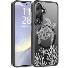 Goodon Capa para Galaxy S24+ Plus com protetor de tela, compatível com carregamento sem fio, capa fosca translúcida à prova de choque - linda capa de telefone com design floral para mulheres -
