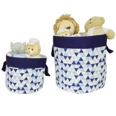 Kit Cesto Organizador De Brinquedos 2 Peças Azul Marinho - Tropical Ba