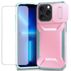 Ueokeird Capa para iPhone 13 Pro de 6,1 polegadas, capa para Apple 13 Pro com protetor de tela de vidro temperado e capa deslizante para câmera, antiderrapante, resistente, à prova de choque, para