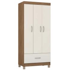 Guarda Roupas Solteiro 3 Portas 1 Gaveta Amêndoa/Off White Prince Demóbile