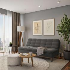 Sofá-Cama 3 Lugares Casal Premium Winner Base e Pés de Madeira Suede Cinza