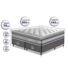 Conjunto Cama Box King de Molas Ensacadas D33 com Pillow TOP Cama inBox Select 193x203x71 Cinza