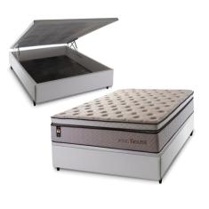 Conjunto Box Baú Branco Liverpool Bege 138x188x80 c/ Molas Ensacadas