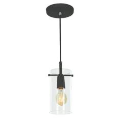 Lustre Pendente Cilindrico Clear Glass Preto - MARRYLUZ