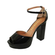Meia Pata Salto Alto Grosso Luiza Sobreira Verniz Preto Mod. 4062
