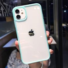 Capa de telefone à prova de choque com borda de cor doce para iPhone 11 Pro Max 12 13 Mini XR X XS Max 7 8 Plus SE 2020 Capa traseira transparente, azul, para iPhone X