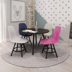 Mesa Redonda Infantil 60cm Pé Palito Betina Preto fosco / Madeirado