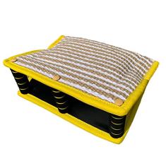 Almofada de mordida de cachorro, cunha, proteção de braço, almofada de mordida segura, manga de juta, brinquedo de puxão para cães com 3 alças para cães jovens de médio a grande porte Schutzhund