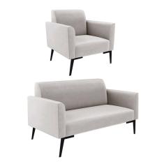 Sofá Namoradeira Com Poltrona Pés Villach Marisa Veludo D03 - D\`rossi Cor Cinza