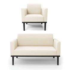 Sofá Namoradeira Com Poltrona Base De Madeira Fixa Preto Marisa Veludo D03 - D`Rossi Bege