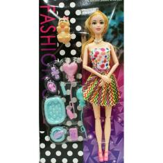 Boneca com Cachorrinho e Acessórios Fashion Girl Mod1 Quanhe