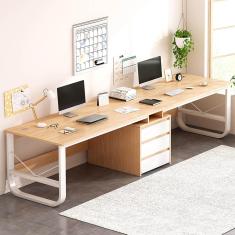 Mesa para duas pessoas com gavetas, mesa extra longa com prateleira de armário de armazenamento, mesa dupla para jogos de computador, mesa para 2 pessoas, mesa de estudo para escritório em c