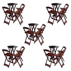 Kit 5 Jogos de Mesa Bistrô de Madeira Dobrável com 3 Banquetas - Imbui