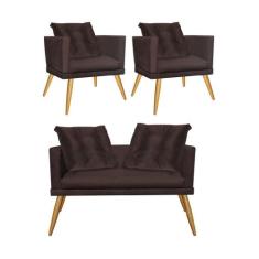 Kit 02 Poltrona e Namoradeira Sofá Milena Confort Com Almofada Sala Re