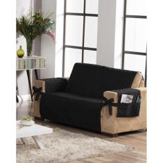 Capa Protetora De Sofá Com Porta Controle E Laço Preto