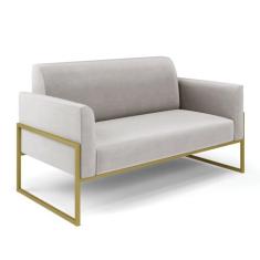Sofá Namoradeira Base Industrial Alta Dourado Marisa Veludo Cinza - DR