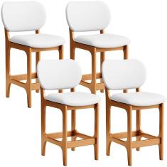 Kit 04 Banquetas Baixa Bar Cozinha E Sala De Jantar Fixa Betta L02 Imbuia Facto Branco