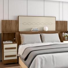 Cabeceira Casal Extensível com 2 Mesas de Cabeceira 4 Gavetas com Toma