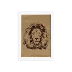 Quadro para Sala Safari Leão Moldura Branca 22x32cm