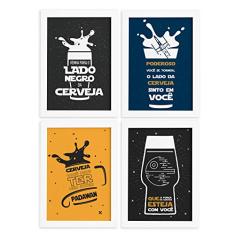 Quadros com Frase Boteco 22x32cm Moldura Preta Kit 4un
