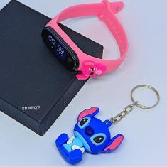 Kit Relógio Infantil Digital Led Bracelete Silicone + Chaveiro Mini Boneco 3D Emborrachado Super Heróis Lilo Stitch