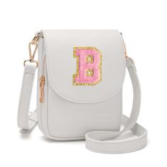 Viverte Bolsa transversal para meninas adolescentes, pequena, inicial, celular, bolsa de couro com compartimento triplo, Bege, P