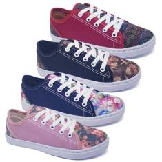 Kit 4 Prs Tênis Feminino Love Casual Confort Estampado K124 - FABRICAT