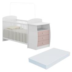 Berço Cômoda com Colchão Incluso Colinho de Mãe Multimóveis Fg2951 Branco/rosa