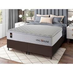 Conjunto Cama Box Marrom c/ Molas Ensacadas New Moon Branco Queen 158x198x66