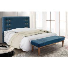 Cabeceira Cama Box Casal 140cm e Recamier Gênova Veludo Azul Marinho S