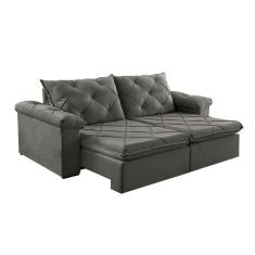 Sofá 3 Lugares Retrátil e Reclinável Astor Veludo Cinza 242 cm