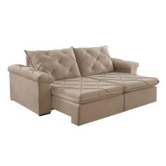 Sofá 3 Lugares Retrátil e Reclinável Astor Veludo Bege 202 cm
