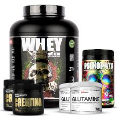 Kit 1 Whey 100% 2 Kg + 2 Creatina+ 2glutamina + 1pré Treino-Unissex