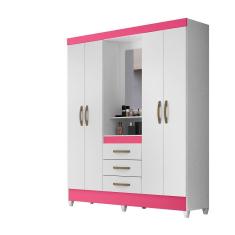 Guarda-Roupa Capelinha 4 Portas e 3 Gavetas Capri Branco/Rosa Moval 