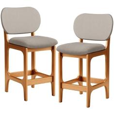 Kit 02 Banquetas Baixa Bar Cozinha E Sala De Jantar Fixa Betta L02 Imbuia Linho Bege