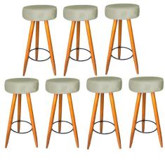 Kit 07 Banqueta Alta Flora Pés Palito em Madeira Caramelo para  Bar Bi