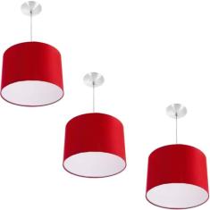 Kit 3 Lustres Cupula Pendente Dome 30x20cm Magnífico Vermelho