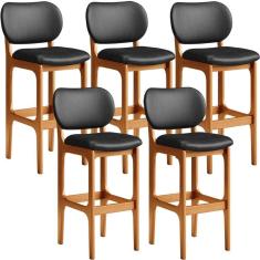 Kit 05 Banquetas Alta Para Cozinha Madeira Fixa Betta L02 Imbuia Couríssimo Preto - Lyam Decor