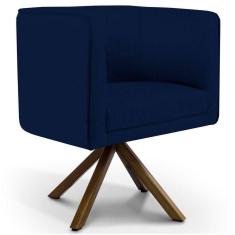 Poltrona Decorativa Giratória Base Giromad Madeira Betina B-304 Veludo Azul Marinho