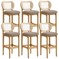 Kit 06 Banquetas Altas Para Cozinha Bancada Sala Tela Betta Fixa L02 Bouclê Bege - Lyam